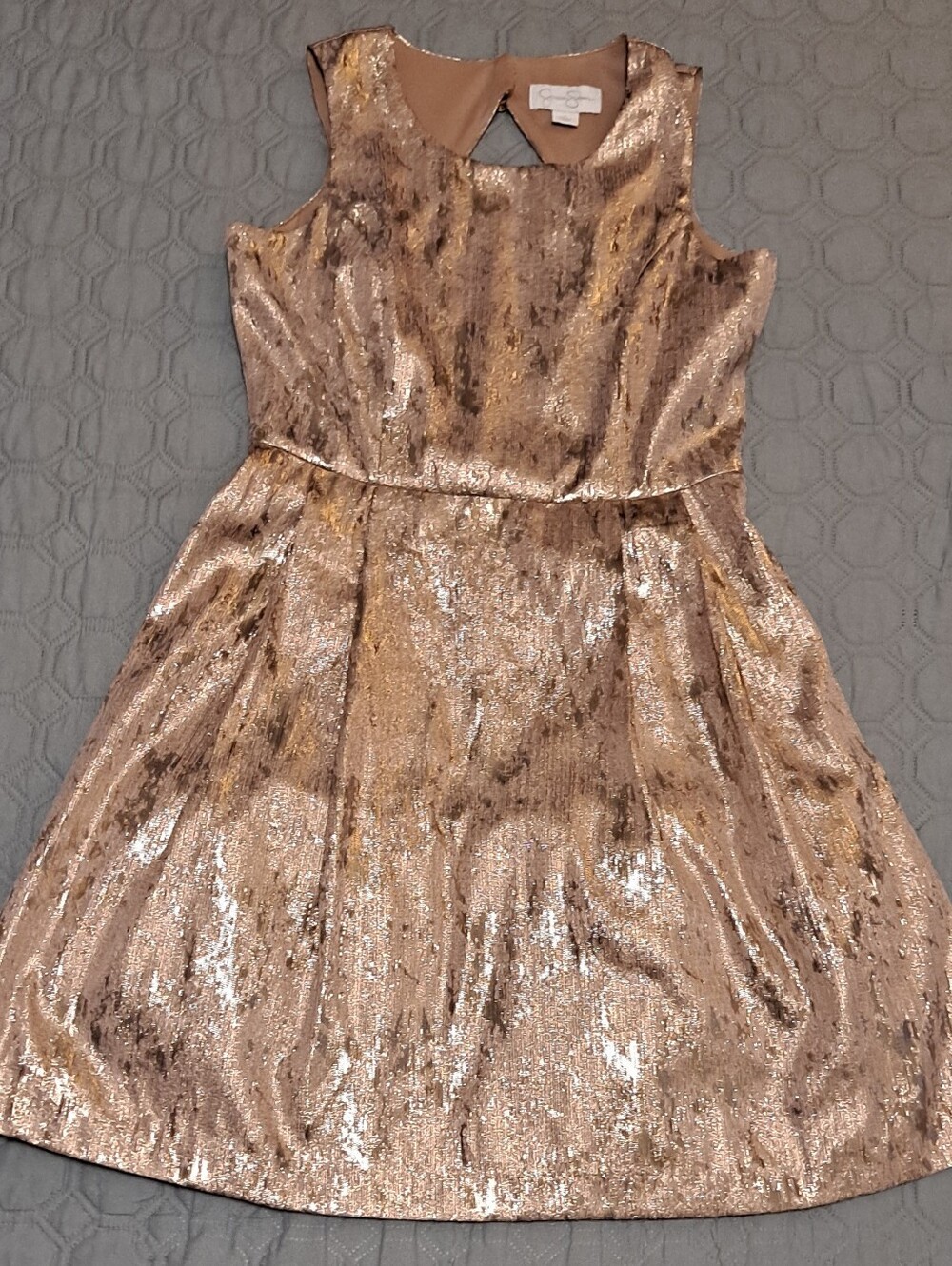 Jessica Simpson Metallic Rose Gold Party Dress Sz 4 Womens